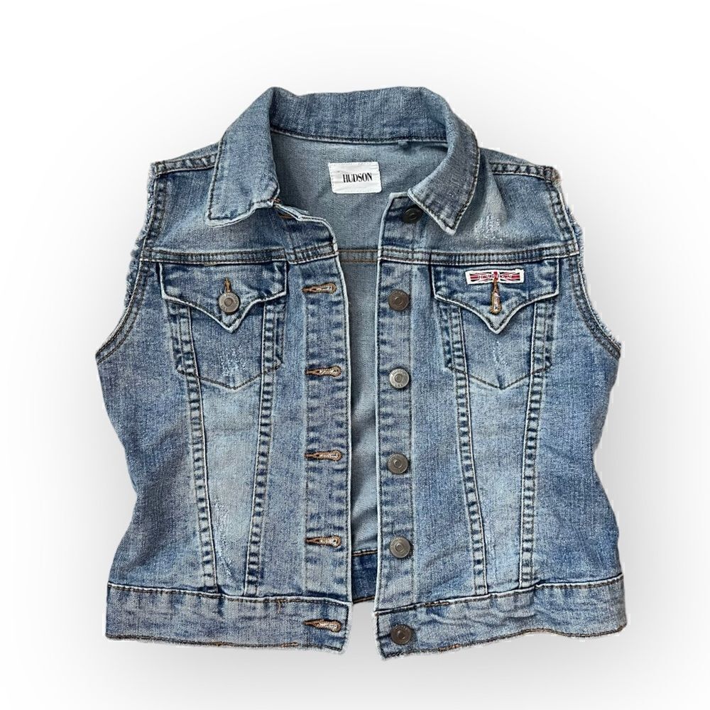 Hudson Light Wash Distressed Sleeveless Denim Trucker Jacket Size Girl’s M